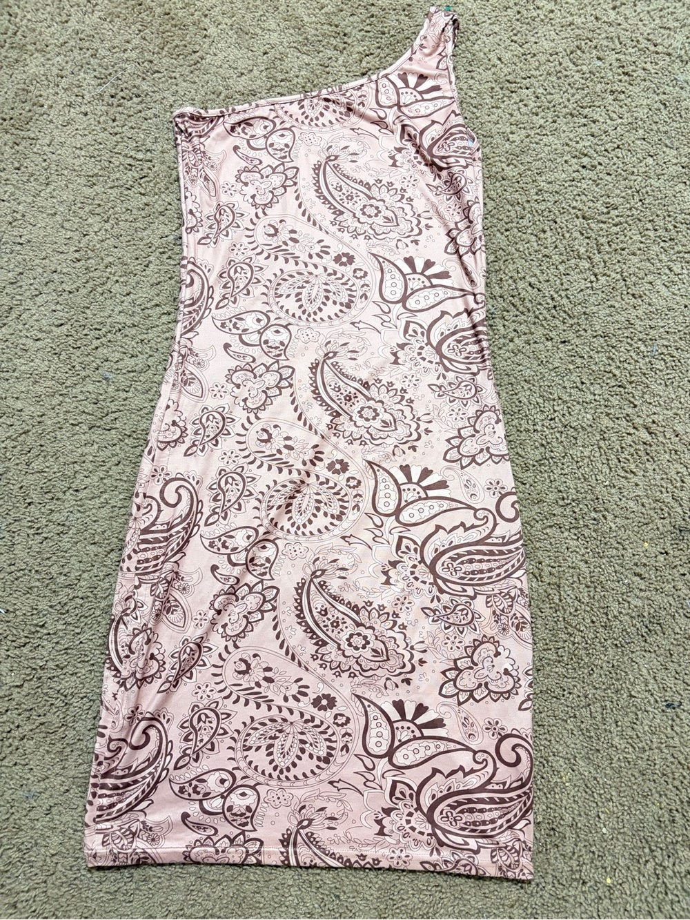 SHEIN Brown Paisley One-Shoulder Bodycon Midi Dress - Picture 2 of 8